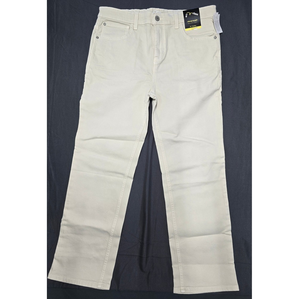 Art Class Boys Relaxed Straight Leg Pants Sand Beige Adjustable Waist 14 Husky